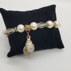 stretch bracelet faux pearl rhinestones shell